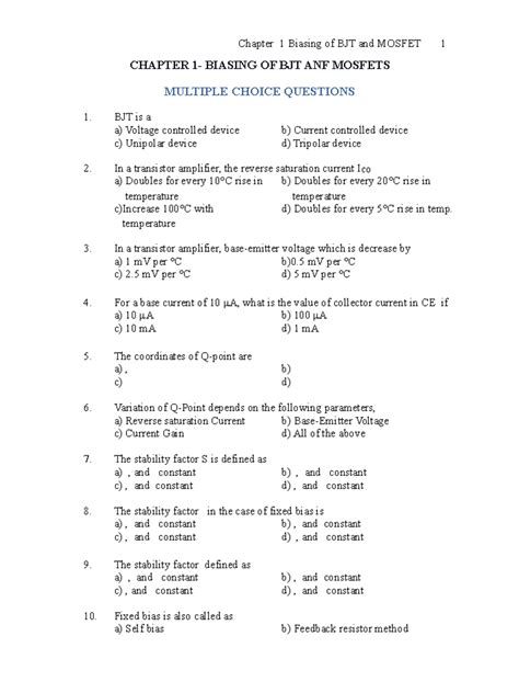 Unit 1 - 1 Marks - biasing - CHAPTER 1- BIASING OF BJT ANF MOSFETS ...
