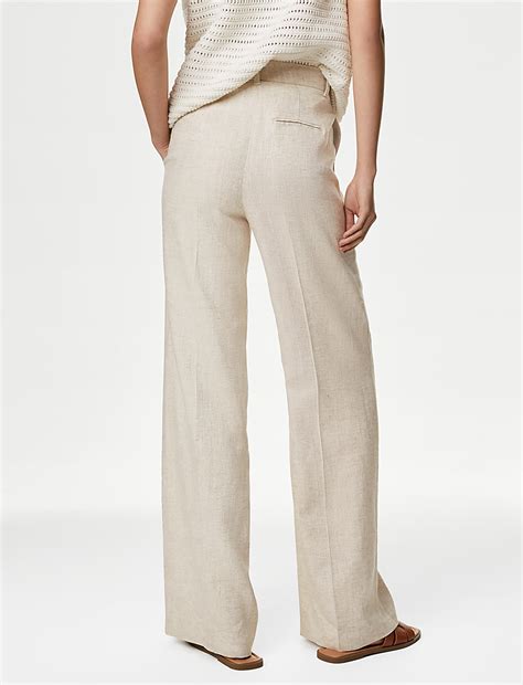 Buy Linen Blend Wide Leg Trousers at Marks & Spencer
