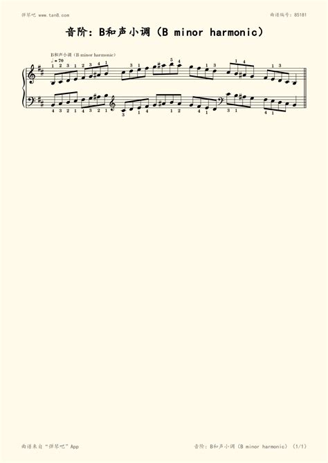 钢琴谱 - 六级：音阶-B和声小调（B minor harmonic）英皇考级钢琴音阶与琶音 2021年版
