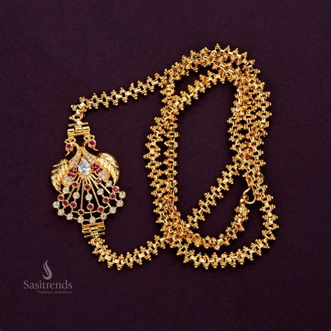 Double Peacock Mugappu Chain with Emerald AD Stones – Sasitrends