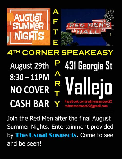 4th Corner Speakeasy - August Summer Nights Afterparty - Vallejo Arts ...