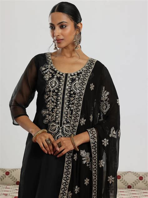 Buy Black Yoke Design Organza Straight Suit With Dupatta Online at Rs ...
