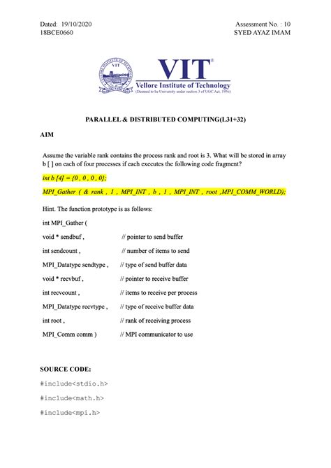 18BCE0660 VL2020210104249 AST10 - Dated: 19/10/2020 Assessment No. : 10 ...