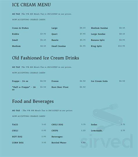 King Kone menu in Merrimack, New Hampshire, USA