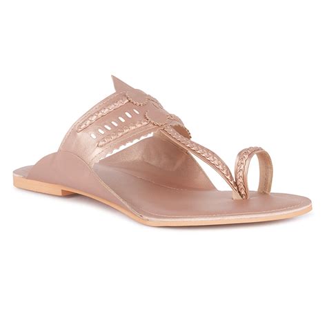 Buy Latest Handcrafted Rose Gold Cut Work Kolhapuri Flats In India ...