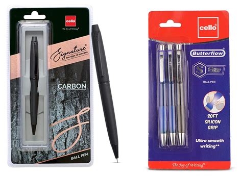 Cello Signature Carbon Ball Pen & Cello Butterflow S Grip Ball Pen ...