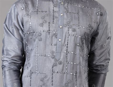 Embroidered Dark Grey Kurta Set – Bonsoir