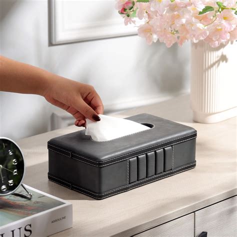 ESQ Living Coda Striped Tissue Box Holder - Grey Black