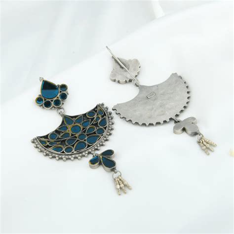 Madhu Chandrika Neela Aina Silver Earrings | Totapari Jewellery