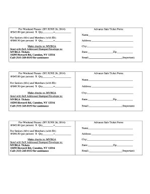 Fillable Online For Weekend Passes: (BY JUNE 26, 2014) For Seniors (60 ...