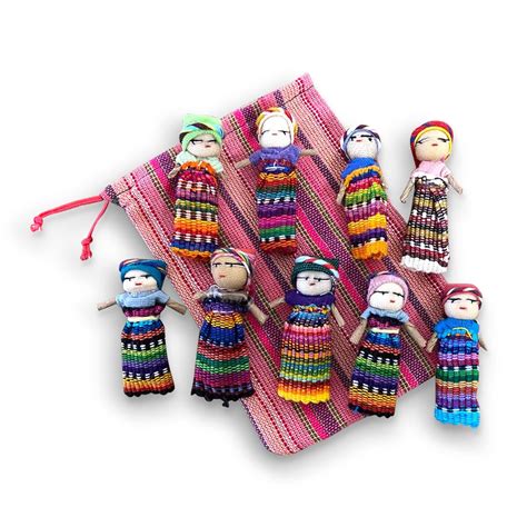 Thorness Set of 9 Guatemalan Handmade Worry Dolls with a Colourful ...