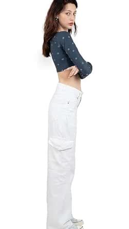 Buy Women Stretchable White High Waist Cargo Jeans White (Size - 28) at ...