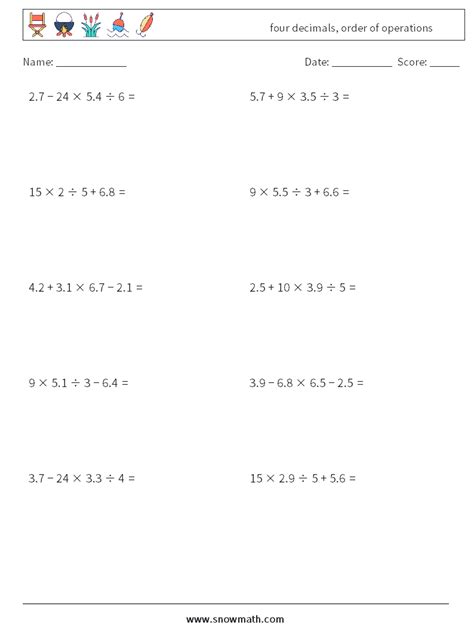 Image result for Four Operations with Decimals Worksheet
