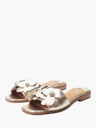Moda in Pelle Laleh Metallic Leather Slip-On Flower Sandals, Champagne