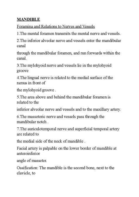 Mandible - MANDIBLE Foramina and Relations to Nerves and Vessels 1 ...