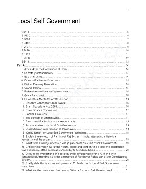 Local Self Government: Key Questions and Insights (G5411) - Studocu