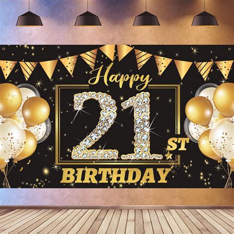 Buy 21st Birthday Decorations Backdrop Banner, Happy 21st Birthday ...