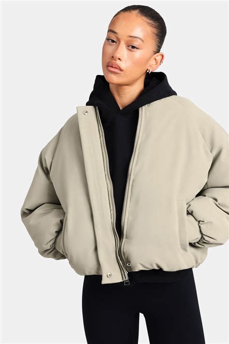 Cernucci Cropped PU Puffer Bomber Jacket - Sage | Womens Outerwear ...