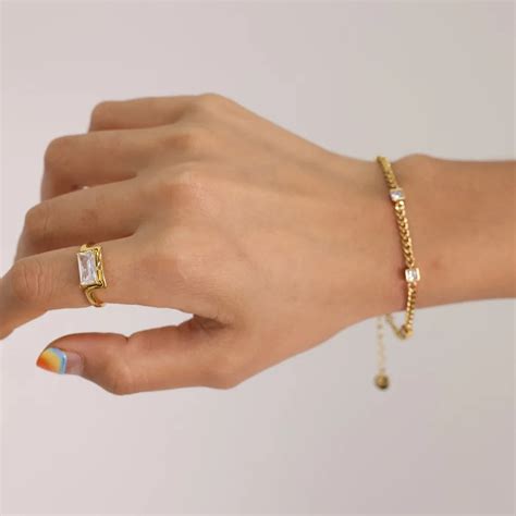 Demifine 18K Gold Plated White Stone Chain Bracelet | Waterproof ...