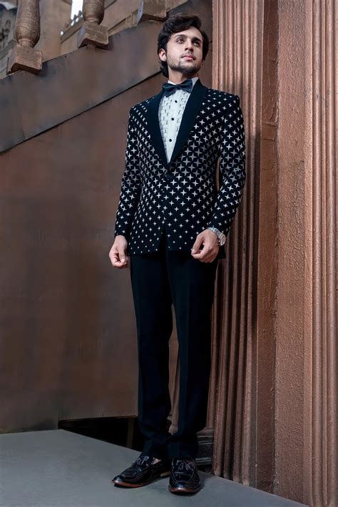 Black and Pearl White Imported Tuxedo Suit with Bow Tie – Asopalav.in