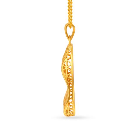 Teardrop Laser Cut Floral And Wheel Pattern Gold Pendant