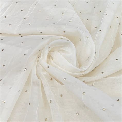 Off White Polka Butti Mul Chanderi Embroidery – Saroj Fabrics