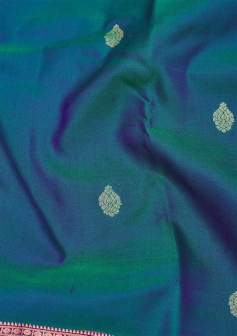 Buy Peacock Blue Zariwork Pure Silk Saree - Koskii