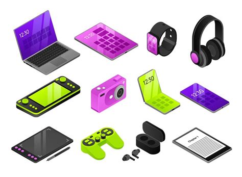 Isometric collection of modern electronic gadgets and tech devices ...