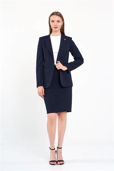 Blue Black Navy Blue Flap Collar Jacket Skirt Set- Trendyol