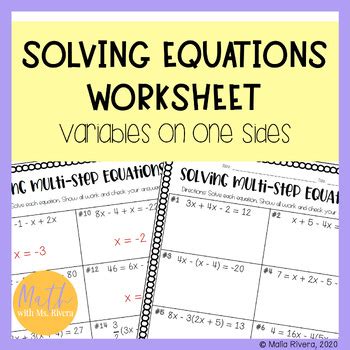 Image result for How to Solve Multi-Step Equations with Variables On One Side