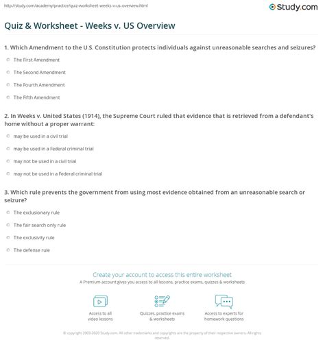 Quiz & Worksheet - Weeks v. US Overview | Study.com