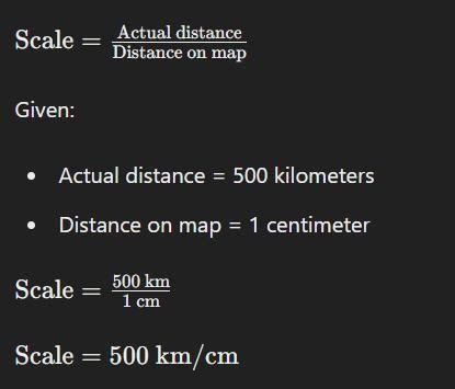 If a distance of 500 kilometres on the ground is shown as 1 centimetres ...