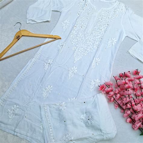 Noor Chikankari Kurti Plazo Set with Mukaish Work - White Color ...