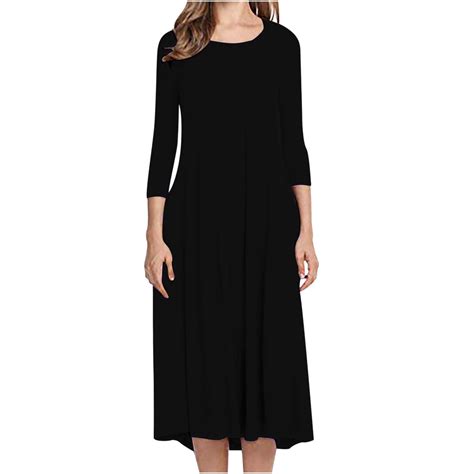RYDCOT Womens 2023 Fall Dress Casual Long Sleeve Solid Color Dress A ...