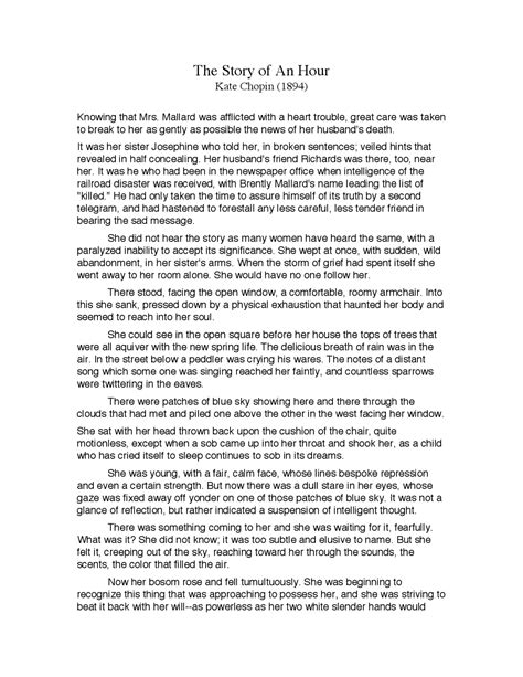 The Story Of An Hour Summary