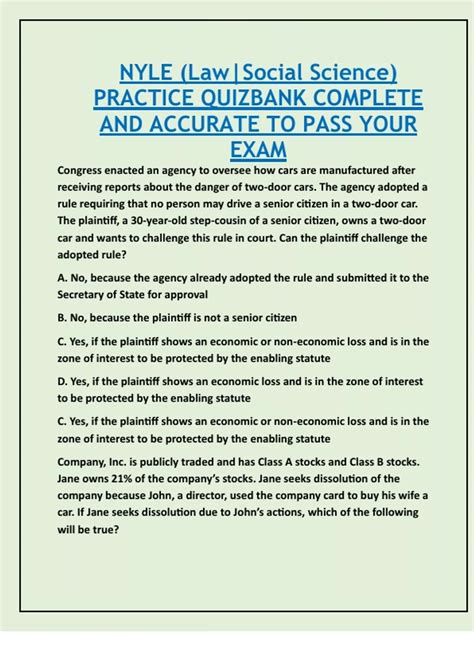 NYLE (Law|Social Science) PRACTICE QUIZBANK COMPLETE AND ACCURATE TO ...