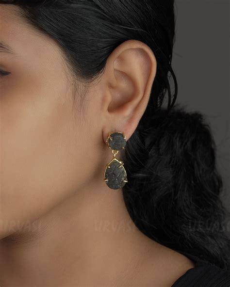Gold-Toned Raw Stone Tear Drop Brass Earrings ER 718 – URVASI LADIES ...