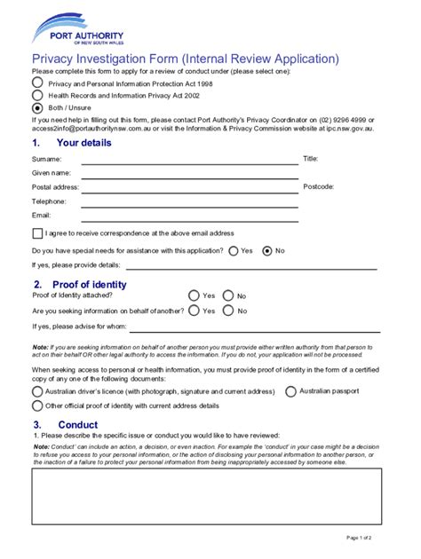 Privacy Investigation Form (Internal Review Application) - Blank ...