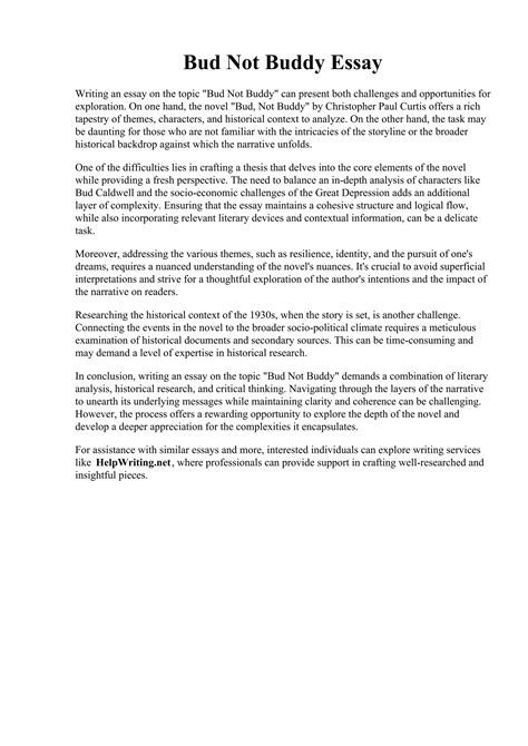 Bud Not Buddy Essay. Bud, Not Buddy-Summary and Highlights by Journeys ...