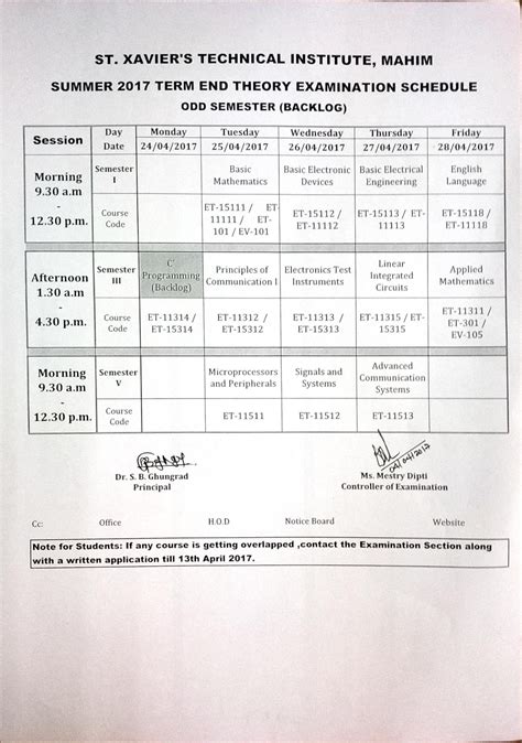 Xavier Academic Calendar