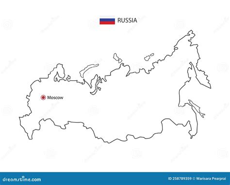 Hand Draw Thin Black Line Vector of Russia Map with Capital City Moscow Stock Vector ...