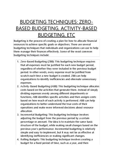 Budgeting Techniques - BUDGETING TECHNIQUES: ZERO- BASED BUDGETING ...