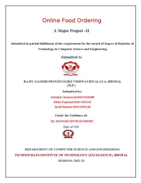 Online Food Ordering System Project Report - B.Tech CSE Major Project ...