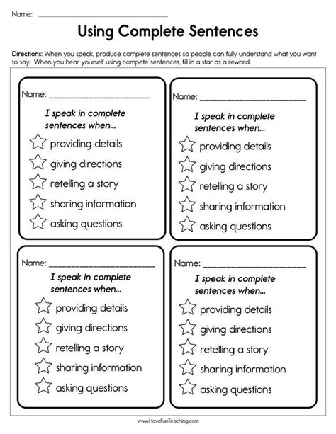 Image result for Writing Complete Sentences Worksheets