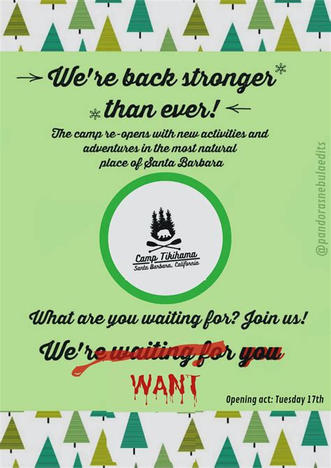 [REQUESTED] TUESDAY 17TH POSTER. Welcome back to Camp Tikihama, have ...