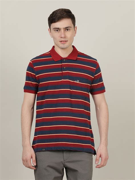 Buy Maroon Striped Casual Polo T-Shirt – Crocodile
