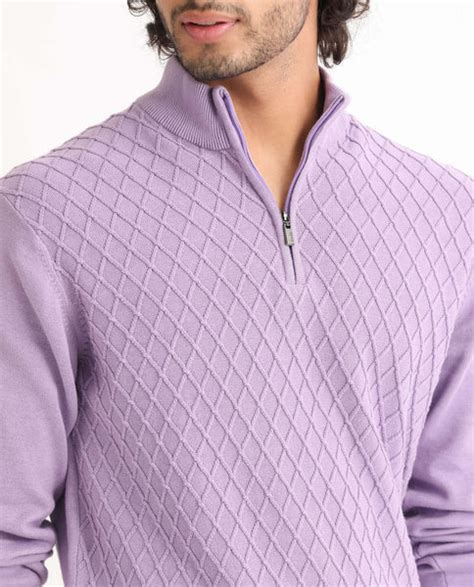 Rare Rabbit Mens Troyo Pastel Purple Sweater Cotton Fabric High Neck K