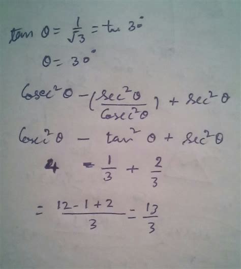 if tan theta is equal to 1 by root 3 then evaluate cosec square theta ...