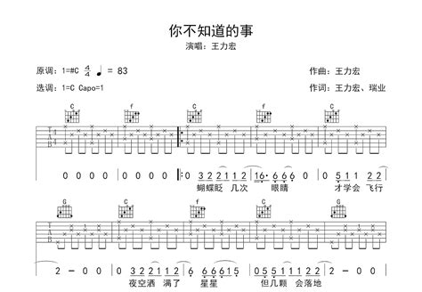 你不知道的事吉他谱_王力宏_C调弹唱49%单曲版 - 吉他世界