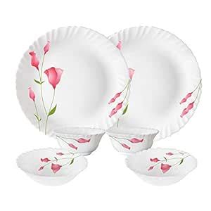 Larah by Borosil Fluted Series Diana Opalware Dinner Set | 6 Piece for ...